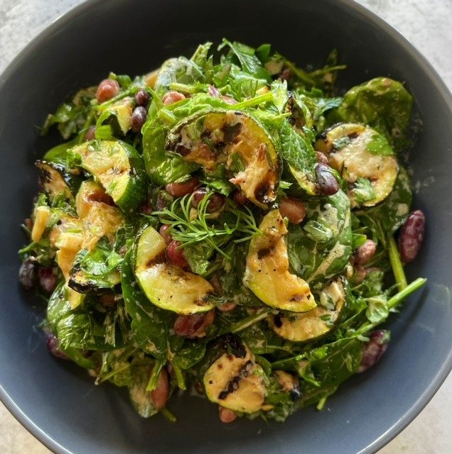 Grilled Zucchini, Bean and Spinach Salad